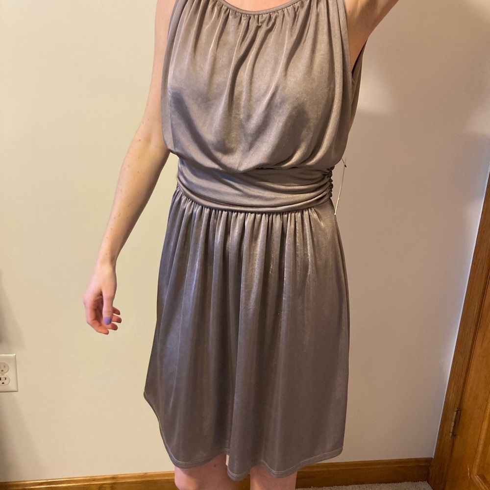 Express Grecian Style Drapey Gold Dress
